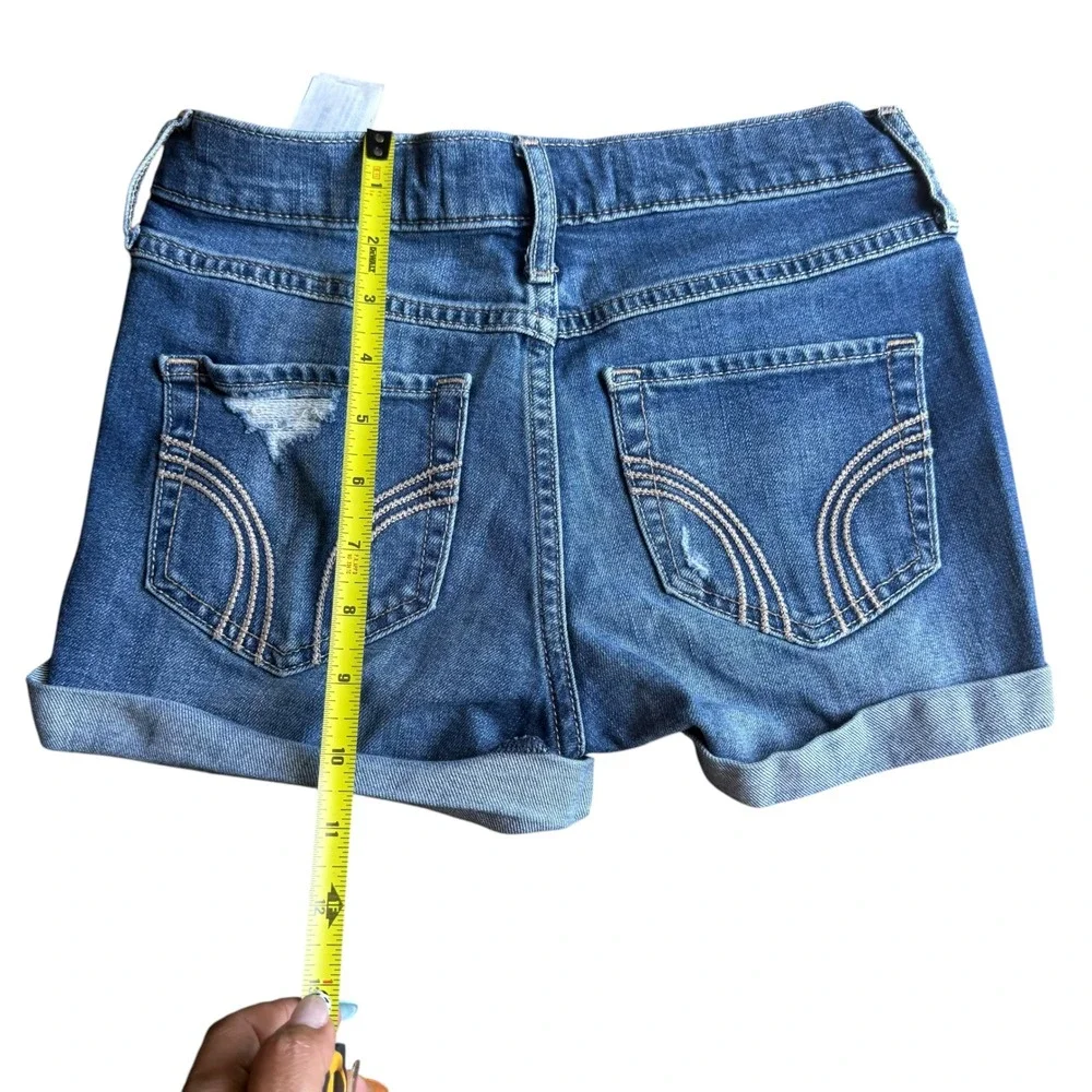 Hollister High Rise Denim Shorts Womens 0 Blue Distressed Rolled Cuff